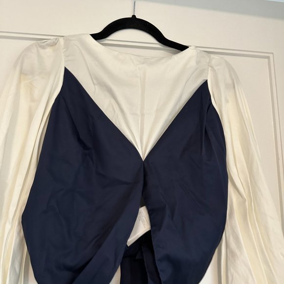 Johanna Ortiz Crop Top Balloon Sleeve Poplin Cotton Self-tie Back Sz 4 Navy Whit - Picture 8 of 12